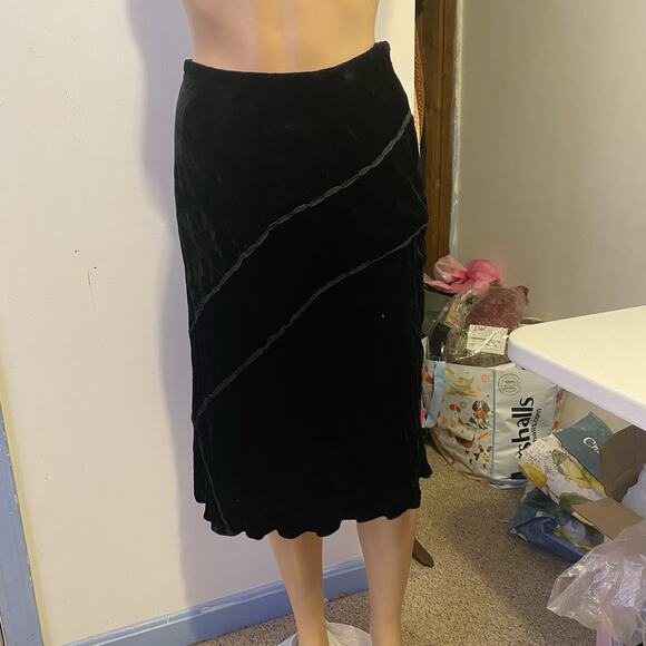 VTG J Jill Silk Rayon Crushed Velvet Skirt Women Sz 4 Black Ruffle Goth Grunge - Picture 2 of 9